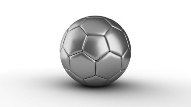 Beyazda izole edilmiş gümüş futbol topu. 3 Boyutlu Hazırlama.