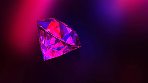 Diamond under neon lights. 3D-rendering.