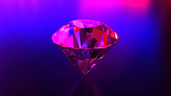 Diamante Bajo Luces Neón Representación — Foto de Stock