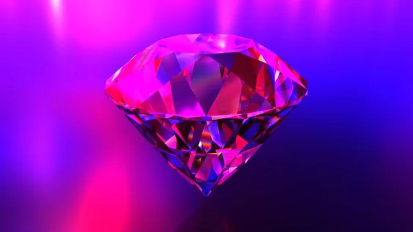 Diamond under neon lights. 3D-rendering.