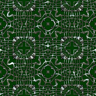 Renkli kumaş arka planında moda tarzında gümüş örgü süsü olan lüks, kusursuz bir şablon. Duvar kağıtları ve tekstil baskısı için tasarım. Lüks, ışıl ışıl metalimsi fantezi dokusu