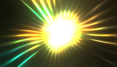 Muhteşem bir ışık gösterisi. Parlayan ışık ışınlarıyla renkli ve canlı parçacık patlaması. Çok renkli yıldız patlaması.