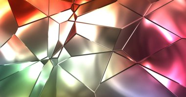 Soyut arkaplan. Lüks Metal Paneller Geometrik Desen. Cazibe Moda Arkaplanı. 3 boyutlu illüstrasyon. Yansıtıcı ve parlak, lüks duvar kağıdı. Parlak, renkli ve canlı doku duvarı.