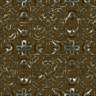 Renkli kumaş arka planında moda tarzında gümüş örgü süsü olan lüks, kusursuz bir şablon. Duvar kağıtları ve tekstil baskısı için tasarım. Lüks, ışıl ışıl metalimsi fantezi dokusu