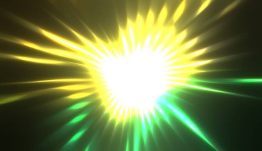 Muhteşem bir ışık gösterisi. Parlayan ışık ışınlarıyla renkli ve canlı parçacık patlaması. Çok renkli yıldız patlaması.