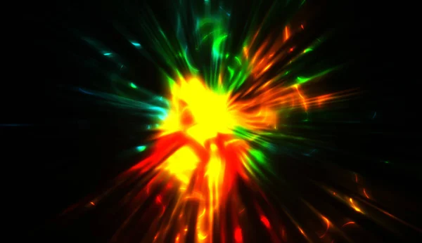 Particules Lumineuses Mouvement Créant Éclat Rayons Multicolores Lumineux Sur Fond — Photo