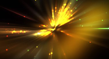 Dinamik hareket eden ışık patlaması. Renkli ışıkların güzel parlak arka planı. Parlayan ışık ışınları ve parçacıkları olan bir yıldızın enerji gösterimi.