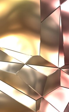 Soyut arkaplan. Lüks Metal Paneller Geometrik Desen. Cazibe Moda Arkaplanı. 3 boyutlu illüstrasyon. Yansıtıcı ve parlak, lüks duvar kağıdı. Parlak, renkli ve canlı doku duvarı.