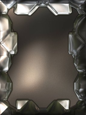 Scifi Menü Arkaplanı. Metalik yansıtıcı 3 boyutlu çizim. Gelecekçi tasarım şablonu. Işık kırma özellikli metal plakalar.