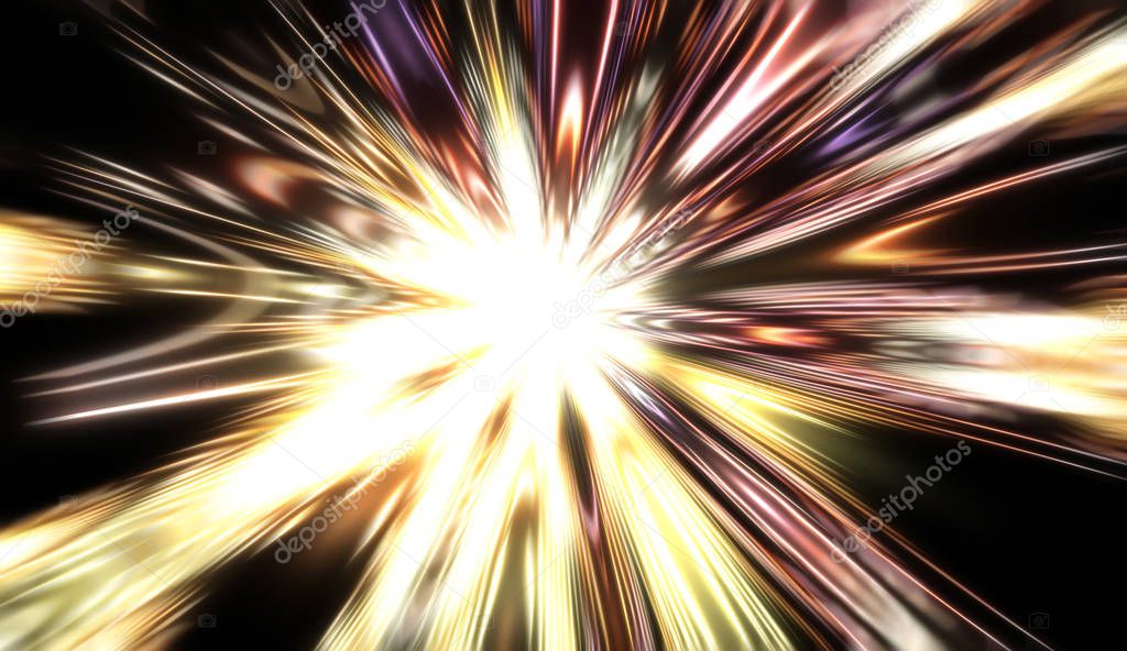 Explotion of glowing star. Dynamic colorful background image. Glow lights wallpaper.