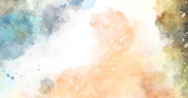 Suluboya arka planda lekeler ve lekelerle boyanmış. Fırça darbesi ile boyanmış. 2d Görüntü.