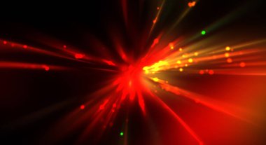 Dinamik hareket eden ışık patlaması. Renkli ışıkların güzel parlak arka planı. Parlayan ışık ışınları ve parçacıkları olan bir yıldızın enerji gösterimi.