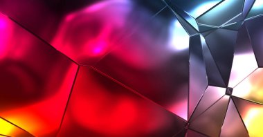 Soyut arkaplan. Lüks Metal Paneller Geometrik Desen. Cazibe Moda Arkaplanı. 3 boyutlu illüstrasyon. Yansıtıcı ve parlak, lüks duvar kağıdı. Parlak, renkli ve canlı doku duvarı.