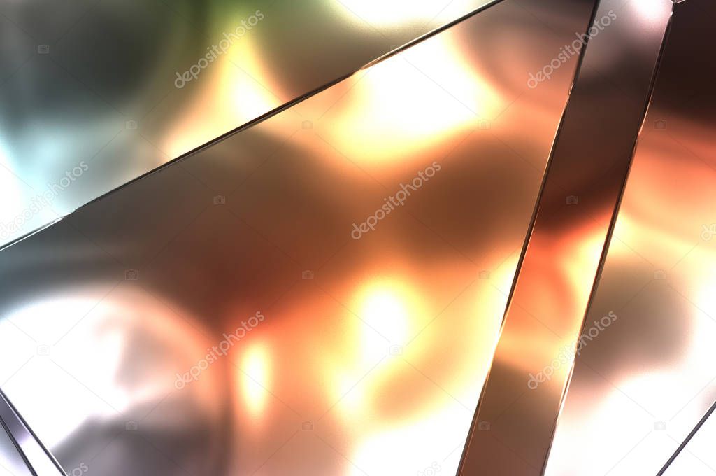 Abstract background. Luxurious Metal Panels Geometric Pattern. Glamour Fashion Backdrop. 3d illustration. Reflective and glossy luxury wallpaper. Shiny, colorful and vibrant texture wall.