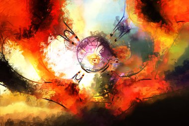 Çadır bezi dokusunda soyut boya fırçası darbeleri. Resim arkaplanı. Modern duvar sanatı illüstrasyonu. Arkaplan için renkli çizimler.