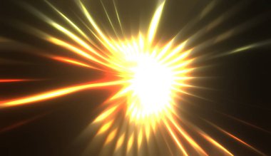 Muhteşem bir ışık gösterisi. Parlayan ışık ışınlarıyla renkli ve canlı parçacık patlaması. Çok renkli yıldız patlaması.
