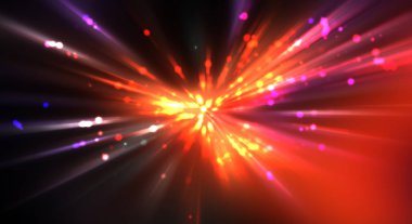 Dinamik hareket eden ışık patlaması. Renkli ışıkların güzel parlak arka planı. Parlayan ışık ışınları ve parçacıkları olan bir yıldızın enerji gösterimi.