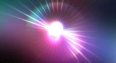 Dinamik hareket eden ışık patlaması. Renkli ışıkların güzel parlak arka planı. Parlayan ışık ışınları ve parçacıkları olan bir yıldızın enerji gösterimi.