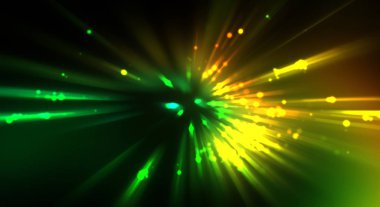 Dinamik hareket eden ışık patlaması. Renkli ışıkların güzel parlak arka planı. Parlayan ışık ışınları ve parçacıkları olan bir yıldızın enerji gösterimi.