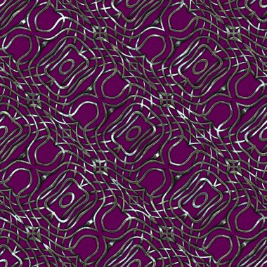 Renkli kumaş arka planında moda tarzında gümüş örgü süsü olan lüks, kusursuz bir şablon. Duvar kağıtları ve tekstil baskısı için tasarım. Lüks, ışıl ışıl metalimsi fantezi dokusu