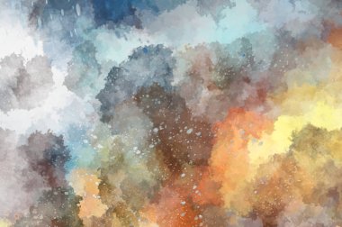 Suluboya arka planda lekeler ve lekelerle boyanmış. Fırça darbesi ile boyanmış. 2d Görüntü.