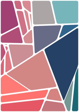 Beyaz boşluğu olan renkli bir çizim. Soyut geometrik desen. Mozaik arka plan. Geometrik çok renkli şekiller.