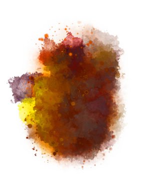 Suluboya arka planda lekeler ve lekelerle boyanmış. Fırça darbesi ile boyanmış. 2d Görüntü.