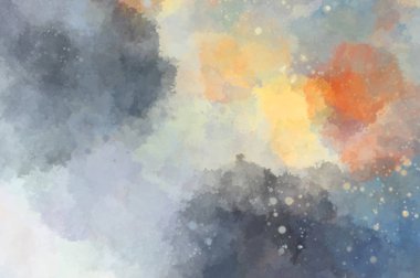 Suluboya arka planda lekeler ve lekelerle boyanmış. Fırça darbesi ile boyanmış. 2d Görüntü.