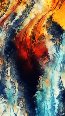 Çadır bezi dokusunda soyut boya fırçası darbeleri. Resim arkaplanı. Modern duvar sanatı illüstrasyonu. Arkaplan için renkli çizimler.