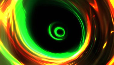 Parlayan ışıkları hareket ettirmenin havalı arka planı. Tasarımınız için canlı renkli bir portal şablonu. Işık ışınları ve hareket halindeki ışıldayan parçacıklar bir solucan deliği şekli oluşturuyor..