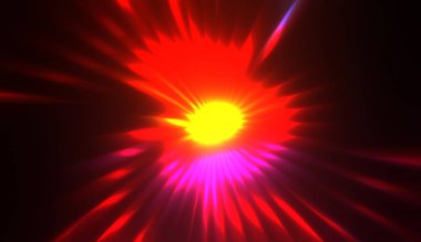 Muhteşem bir ışık gösterisi. Parlayan ışık ışınlarıyla renkli ve canlı parçacık patlaması. Çok renkli yıldız patlaması.