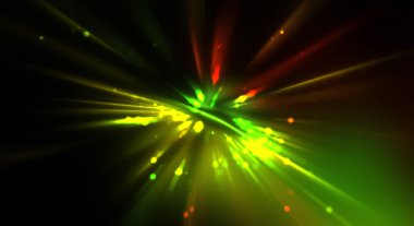 Dinamik hareket eden ışık patlaması. Renkli ışıkların güzel parlak arka planı. Parlayan ışık ışınları ve parçacıkları olan bir yıldızın enerji gösterimi.