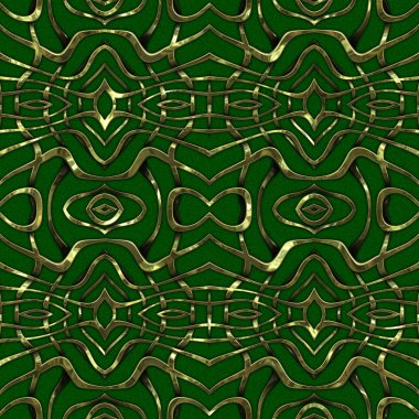 Renkli kumaş arka planında, lüks, kusursuz, altın işlemeli süslemeli moda deseni. Duvar kağıtları ve tekstil baskısı için tasarım. Lüks, ışıl ışıl metalimsi fantezi dokusu.