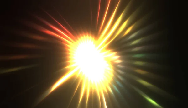 환상적 다채롭고 생기넘치는 입자가 빛나는 광선을 이용하여 폭발한다 폭발하다 — 스톡 사진
