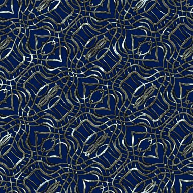 Renkli kumaş arka planında moda tarzında gümüş örgü süsü olan lüks, kusursuz bir şablon. Duvar kağıtları ve tekstil baskısı için tasarım. Lüks, ışıl ışıl metalimsi fantezi dokusu