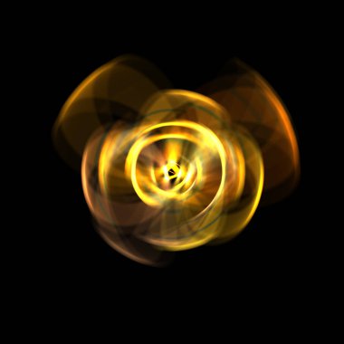 Siyah arka planda izole edilmiş dönen ışık ışınları. Dairesel hareketle parlayan renkli ışık parçacıklarının grafiksel 2d çizimi.