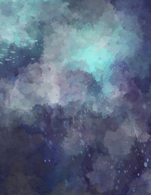 Suluboya arka planda lekeler ve lekelerle boyanmış. Fırça darbesi ile boyanmış. 2d Görüntü.