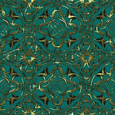 Renkli kumaş arka planında, lüks, kusursuz, altın işlemeli süslemeli moda deseni. Duvar kağıtları ve tekstil baskısı için tasarım. Lüks, ışıl ışıl metalimsi fantezi dokusu.