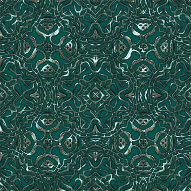 Renkli kumaş arka planında moda tarzında gümüş örgü süsü olan lüks, kusursuz bir şablon. Duvar kağıtları ve tekstil baskısı için tasarım. Lüks, ışıl ışıl metalimsi fantezi dokusu