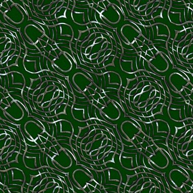 Renkli kumaş arka planında moda tarzında gümüş örgü süsü olan lüks, kusursuz bir şablon. Duvar kağıtları ve tekstil baskısı için tasarım. Lüks, ışıl ışıl metalimsi fantezi dokusu