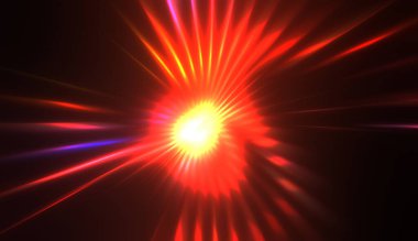 Muhteşem bir ışık gösterisi. Parlayan ışık ışınlarıyla renkli ve canlı parçacık patlaması. Çok renkli yıldız patlaması.