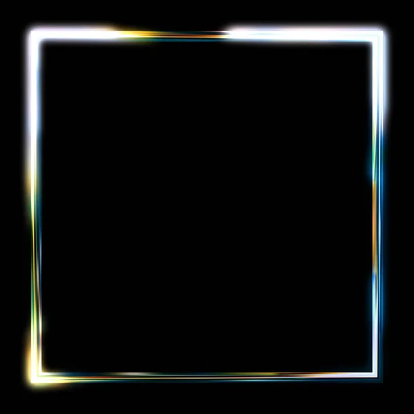 Glow Frame Background. Neon glowing geometric template isolated on black background. Abstract 2D illustration.