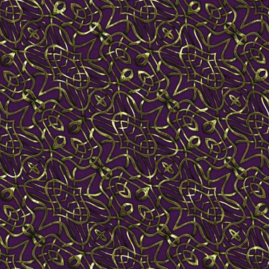 Renkli kumaş arka planında, lüks, kusursuz, altın işlemeli süslemeli moda deseni. Duvar kağıtları ve tekstil baskısı için tasarım. Lüks, ışıl ışıl metalimsi fantezi dokusu.