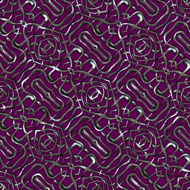 Renkli kumaş arka planında moda tarzında gümüş örgü süsü olan lüks, kusursuz bir şablon. Duvar kağıtları ve tekstil baskısı için tasarım. Lüks, ışıl ışıl metalimsi fantezi dokusu