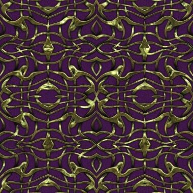 Renkli kumaş arka planında, lüks, kusursuz, altın işlemeli süslemeli moda deseni. Duvar kağıtları ve tekstil baskısı için tasarım. Lüks, ışıl ışıl metalimsi fantezi dokusu.