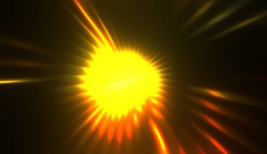 Muhteşem bir ışık gösterisi. Parlayan ışık ışınlarıyla renkli ve canlı parçacık patlaması. Çok renkli yıldız patlaması.