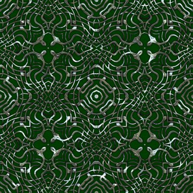 Renkli kumaş arka planında moda tarzında gümüş örgü süsü olan lüks, kusursuz bir şablon. Duvar kağıtları ve tekstil baskısı için tasarım. Lüks, ışıl ışıl metalimsi fantezi dokusu