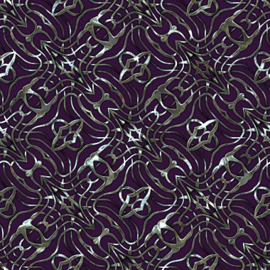Renkli kumaş arka planında moda tarzında gümüş örgü süsü olan lüks, kusursuz bir şablon. Duvar kağıtları ve tekstil baskısı için tasarım. Lüks, ışıl ışıl metalimsi fantezi dokusu