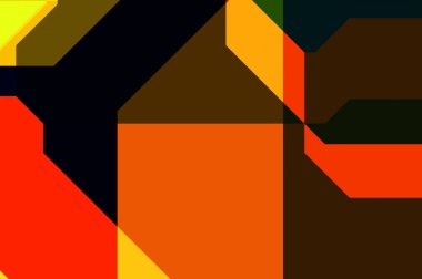 Renkli ve canlı geometrik şekiller katmanları var. Bir teknoloji planının dijital illüstrasyonu. Gelecekçi tasarım şablonu.