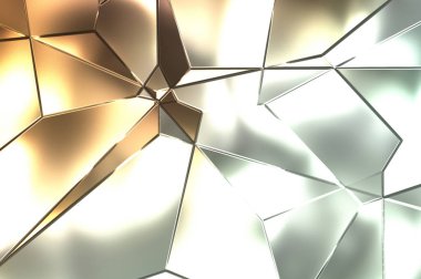 Soyut arkaplan. Lüks Metal Paneller Geometrik Desen. Cazibe Moda Arkaplanı. 3 boyutlu illüstrasyon. Yansıtıcı ve parlak, lüks duvar kağıdı. Parlak, renkli ve canlı doku duvarı.